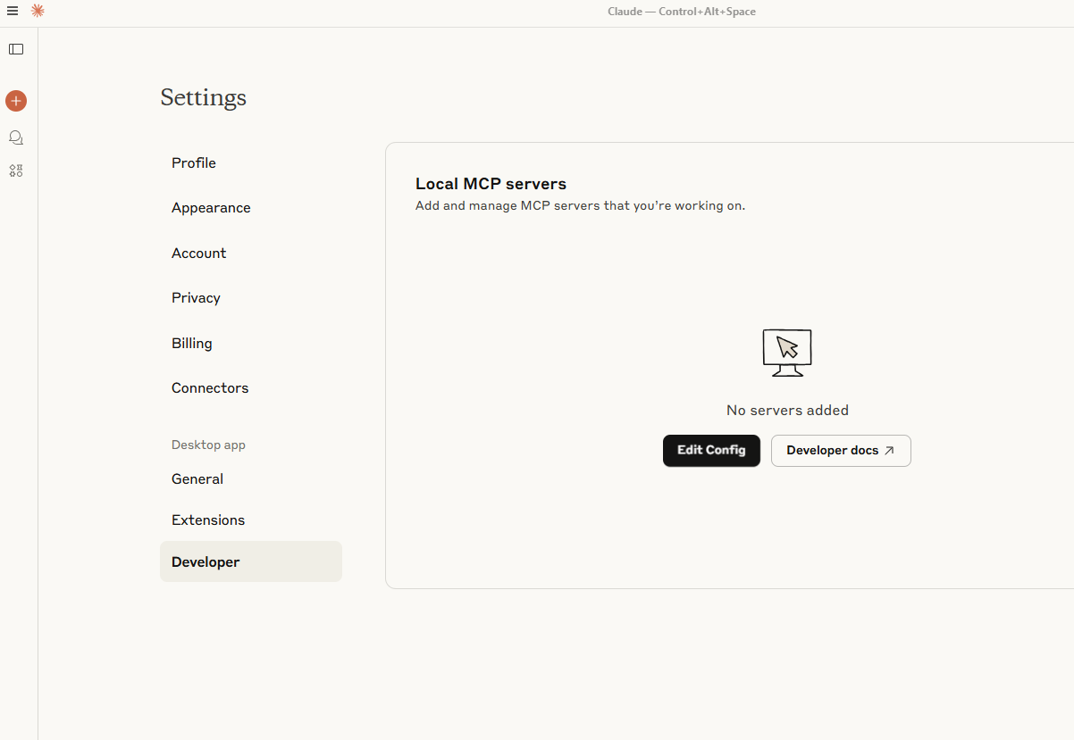 Claude Desktop MCP-Server Settings